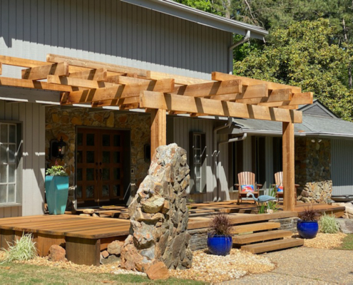 Goodwin Company River Recovered® Heart Cypress slabs for deck.