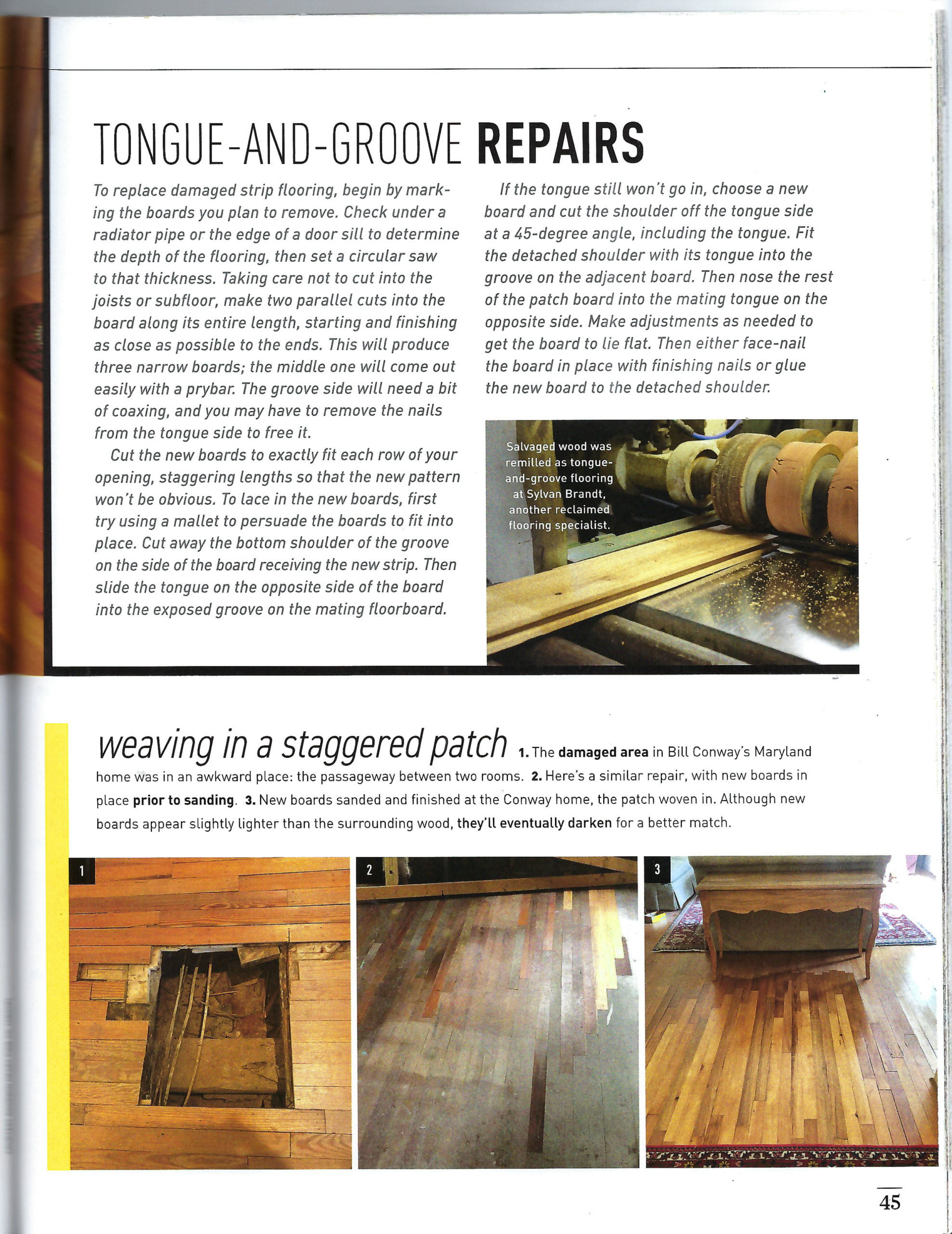 Finding Replacement Boards for Your Old Wood Floors. Old House Journal Lacing in New Boards.